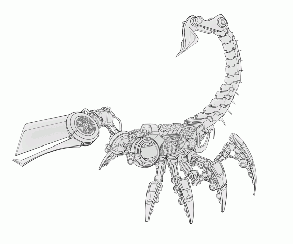 Concept art of the Scorpion mecha